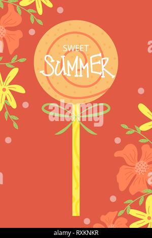 Una luminosa estate card. Biglietto di auguri . Dolce estate. Vector design concept per il Summer Party. Illustrazione Vettoriale
