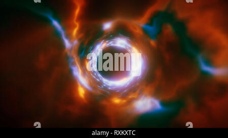 3D rendering di un astratto tunnel di energia nello spazio. L'energia dei campi di forza del tunnel nello spazio. Vortex flussi di energia Foto Stock
