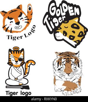 Tiger vettore logo. Animale elementi cartoon. Illustrazione Vettoriale