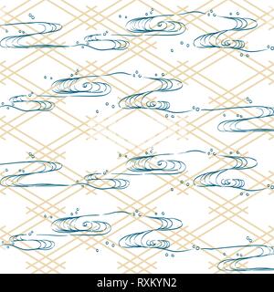 Giapponese modello wave vettore. Linea blu onda sullo sfondo del modello. Illustrazione Vettoriale