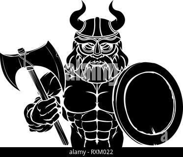 Viking Warrior Mascot Illustrazione Vettoriale