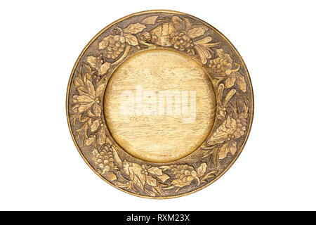 Scultura in legno vassoio isolare su sfondo bianco. Foto Stock