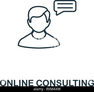 Consulenza on-line del sottile di icona di stile di linea. Simbolo da online marketing raccolta di icone. Profilo di consulenza on-line icona per web design, applicazioni software Illustrazione Vettoriale