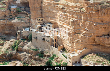 Panorama di Wadi Qelt nel deserto della Giudea Israele Foto Stock