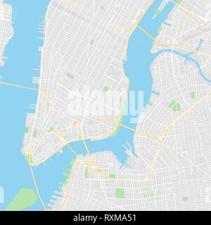 Downtown mappa vettoriale della città di New York, Stati Uniti. Questa mappa stampabile di New York City contiene linee classiche e forme colorate per terra di massa, parco Illustrazione Vettoriale