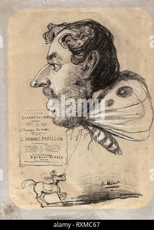 La caricatura di Jules Didier ( Butterfly Man'). Claude Monet; francese, 1840-1926. Data: 1857-1860. Dimensioni: 616 × 436 mm. Il carbone di legna, intensificato con gesso bianco, con la formazione di macchie, su blu di cui carta (scolorito a marrone chiaro). Provenienza: Francia. Museo: Chicago Art Institute. Foto Stock