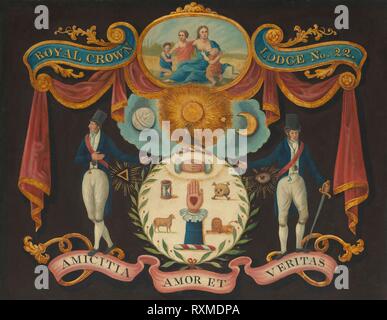 Emblemi per Royal Crown Lodge n. 22. Artista sconosciuto; Inglese del XIX secolo. Data: 1810-1815. Dimensioni: 63,5 × 80,7 cm (25 × 31 3/4 in.). Olio su pannello. Origine: Stati Uniti. Museo: Chicago Art Institute. Foto Stock