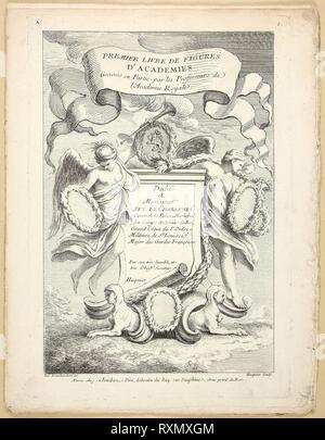 Figura (recto e verso), dal Premier livre de figure d'Accademie gravées en Partie par les Professeurs de l' Académie Royale. Gabriel Huquier (Francese, 1695-1772); dopo Edme Bouchardon (Francese, 1698-1762); Charles-Nicholas Cochin, il giovane (Francese, 1715-1790); dopo Carle Van Loo (Francese, 1705-1765); stampato da Gabriel Huquier (Francese, 1695-1772); pubblicato da Jombert Père (francese del XVIII secolo). Data: 1737. Dimensioni: 285 × 196 mm (recto piastra); 223 × 194 mm (verso la piastra); 290 × 232 mm (foglio). Incisione (recto e verso) su avorio di cui la carta. Provenienza: Francia. Museo: Chicago Art Insti Foto Stock