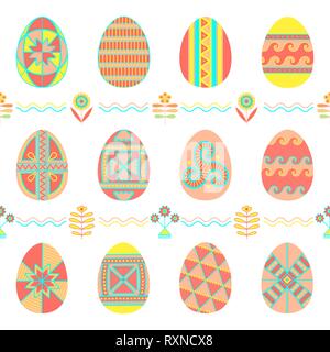 Modello senza giunture di uova di pasqua con folk ingenuo ornamento Illustrazione Vettoriale