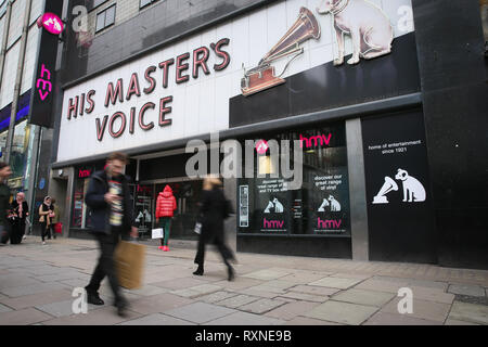 HMV è stato acquistato dal gruppo canadese Sunrise record. Il flagship store in Oxford Street non sarà riaperto sotto i nuovi termini ed è stata chiusa in quanto il Natale - Londra dotata: atmosfera dove: Londra, Regno Unito quando: 07 Feb 2019 Credit: WENN.com Foto Stock