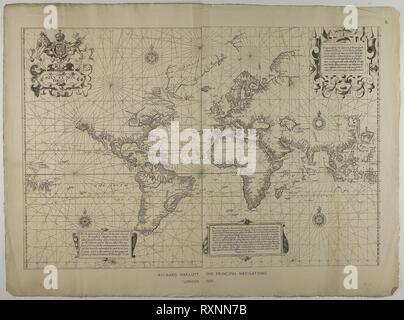 Richard Hakluyt, i principali navigazioni, Londra. Artista sconosciuto (Inglese del XIX secolo); dalla collezione originale di Richard Hakluyt (Inglese, 1552-1616). Data: 1889. Dimensioni: . Incisione in bianco e nero in crema carta intessuta. Origine: Inghilterra. Museo: Chicago Art Institute. Foto Stock