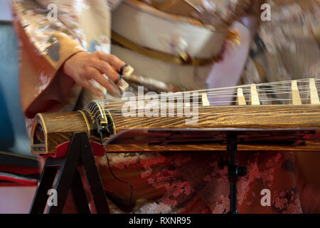 Koto giapponese costume arpa player Foto Stock