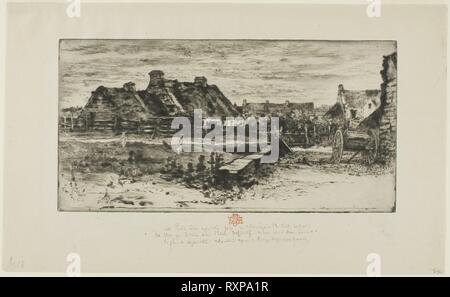 La grande cottage con il tetto di paglia. Félix Hilaire Buhot; francese, 1847-1898. Data: 1881. Dimensioni: 140 × 273 mm (piastra); 218 × 357 mm (foglio). Incisione e puntasecca su grigio chiaro carta giapponese. Provenienza: Francia. Museo: Chicago Art Institute. Foto Stock