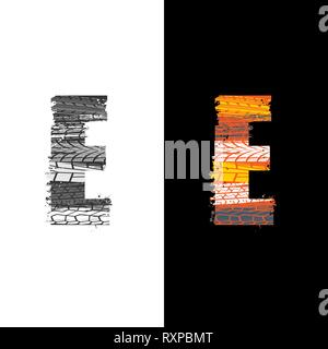 Due gruppi grunge lettera e con tracce di pneumatici isolate su sfondi differennt Illustrazione Vettoriale