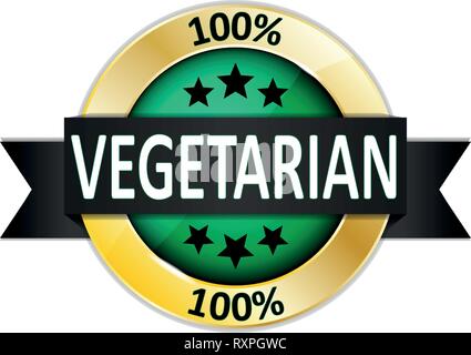 100 lucida vegetariano verde oro banner web guarnizione di tenuta Illustrazione Vettoriale
