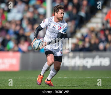 Londra, Regno Unito. 10 mar 2019. Danny Cipriani di Gloucester durante la Premiership Gallagher match tra arlecchini e Gloucester rugby a Twickenham Stoop Domenica, 10 marzo 2019. Londra Inghilterra. (Solo uso editoriale, è richiesta una licenza per uso commerciale. Nessun uso in scommesse, giochi o un singolo giocatore/club/league pubblicazioni.) Credito: Taka G Wu/Alamy News Foto Stock