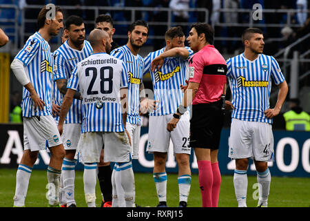 Milano, Italia. Decimo Mar 2019. durante il campionato di Serie A TIM partita di calcio tra FC Internazionale Milano e SPAL Ferrara a Stadio Giuseppe Meazza su 10 Mars, 2019 di Milano, Italia. Credito: FABIO PETROSINO/Alamy Live News Foto Stock