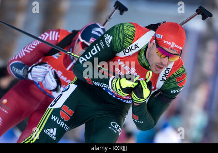 Il 10 marzo 2019, Svezia, Östersund: Biathlon: World Championship, pursuit 12,5 km, uomini. Arnd Peiffer Germania in azione. Foto: Sven Hoppe/dpa Foto Stock