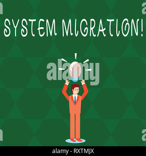 Segno di testo che illustra il processo di migrazione del sistema. Business photo testo Spostamento di programmi in un'altra piattaforma Foto Stock