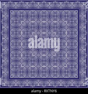 Bandana blu con configurazione astratta foulard o scialle. Square ornamento per la stampa su tessuto, illustrazione vettoriale. Illustrazione Vettoriale