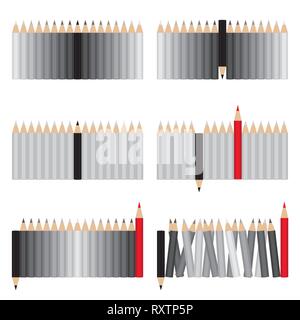 Un set di sei gruppi di matite. Illustrazione Vettoriale
