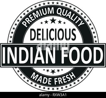 Qualità Premium delizioso cibo indiano fatta fresca grungy web timbro di gomma badge su sfondo bianco Illustrazione Vettoriale