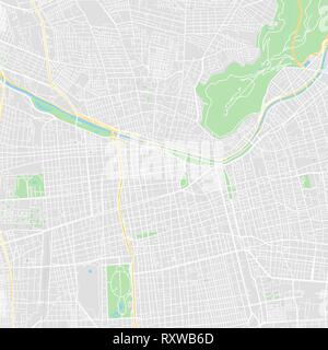 Downtown mappa vettoriale di Santiago del Cile. Questa mappa stampabile di Santiago contiene linee classiche e forme colorate per terra di massa, parchi, acqua, un importante Illustrazione Vettoriale