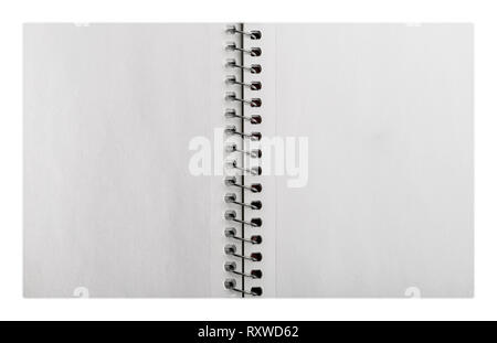 Aprire il notebook a spirale, modello per la progettazione, isolato su bianco Foto Stock