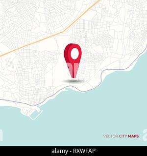 Vettore abstract mappa della città con puntatore rosso Illustrazione Vettoriale