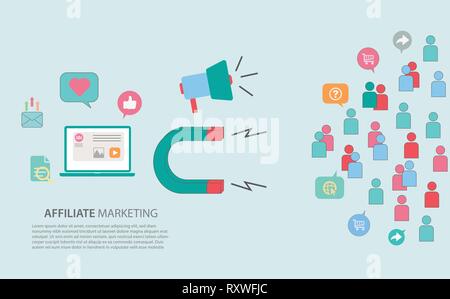Affiliate - Inbound strategia di marketing Concept Web Banner di intestazione Illustrazione Vettoriale