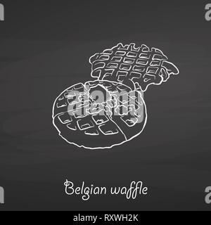 I waffle belgi cibo disegna sulla lavagna. Vettore di disegno di cialda, usualmente noto in Belgio. Illustrazione alimentare serie. Illustrazione Vettoriale