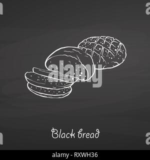 Pane nero cibo disegna sulla lavagna. Il disegno vettoriale del pane di segale, di solito conosciuto in Europa. Illustrazione alimentare serie. Illustrazione Vettoriale