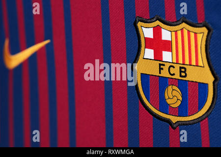 Chiusura del FC Barcelona Home Kit. Foto Stock