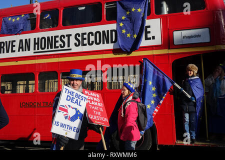 Brexit protesta. Dimostratore Anti-Brexit Stephen Bray manifestazioni di protesta di fronte Palazzo di Westminster. 28 gennaio 2019, Londra. Foto Stock