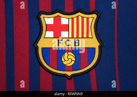 Chiusura del FC Barcelona Home Kit. Foto Stock