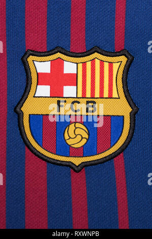 Chiusura del FC Barcelona Home Kit. Foto Stock