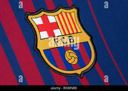 Chiusura del FC Barcelona Home Kit. Foto Stock