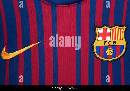 Chiusura del FC Barcelona Home Kit. Foto Stock