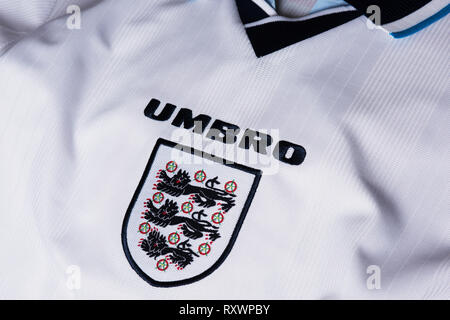 Close up di Inghilterra nazionale di calcio Euro 96 kit. Foto Stock