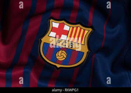 Chiusura del FC Barcelona Home Kit. Foto Stock