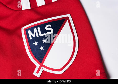 Close up di MLS badge sulla NYRB jersey. Foto Stock