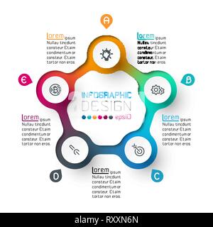 Cinque cerchi con icona azienda infographics. Illustrazione Vettoriale