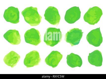 Serie di acquerelli di verde pastello spazzole rotonde Illustrazione Vettoriale