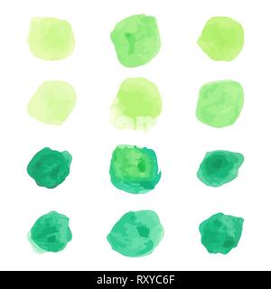 Serie di acquerelli di verde pastello spazzole rotonde Illustrazione Vettoriale