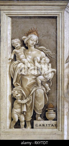 La Caritas, dettaglio di Filippino Lippi affreschi nella Cappella Strozzi di Santa Maria Novella principale chiesa domenicana di Firenze, Italia Foto Stock