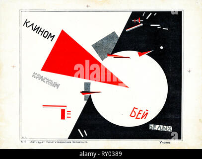 Sconfiggi i bianchi con il Red Wedge, il Poster di Propaganda sovietica, El Lissitzky, stampa litografica, circa 1919 Foto Stock