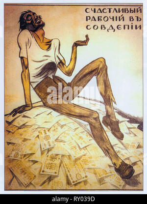 Movimento bianco Rivoluzione Russa poster, un lavoratore felice in Sovdepia, 1919 Foto Stock