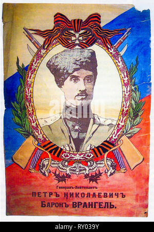 Movimento bianco propaganda sovietica poster, Tenente Generale Barone Pyotr Nikolayevich Wrangel, 1919 Foto Stock