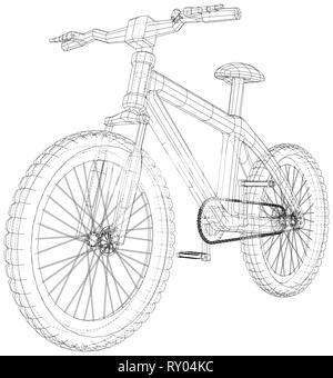 In bicicletta. Vettore concetto wireframe. Blu porpora. Creato illustrazione di 3d. Illustrazione Vettoriale