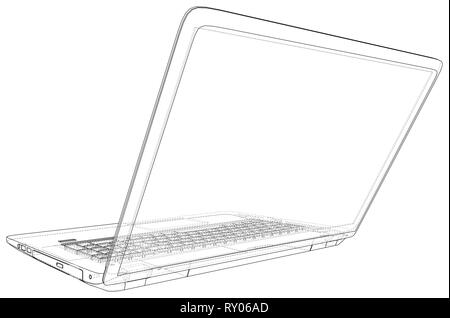 Laptop computer di contorno. Illustrazione Vettoriale. Illustrazione di 3d. Illustrazione Vettoriale